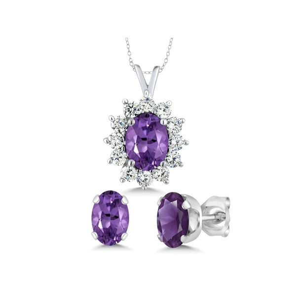 Gem Stone King 2.60 Ct Oval Black Sapphire Purple Amethyst 925 Sterling Silver Pendant Gem Stone King 2.60 Ct Oval Black Sapphire Purple Amethyst 925 Sterling Silver Pendant